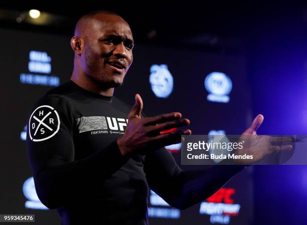Welterweight contender Kamaru Usman of Nigeria holds an open training session at Mall Sport on May 16, 2018 in Santiago, Chile.