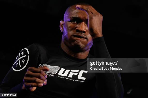 Welterweight contender Kamaru Usman of Nigeria holds an open training session at Mall Sport on May 16, 2018 in Santiago, Chile.