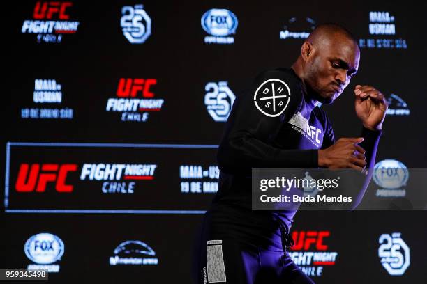 Welterweight contender Kamaru Usman of Nigeria holds an open training session at Mall Sport on May 16, 2018 in Santiago, Chile.