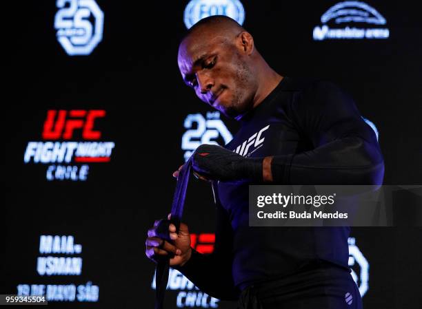 Welterweight contender Kamaru Usman of Nigeria holds an open training session at Mall Sport on May 16, 2018 in Santiago, Chile.