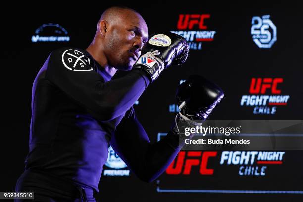 Welterweight contender Kamaru Usman of Nigeria holds an open training session at Mall Sport on May 16, 2018 in Santiago, Chile.