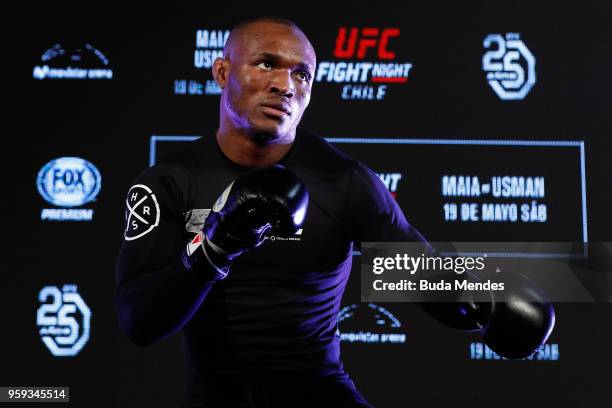 Welterweight contender Kamaru Usman of Nigeria holds an open training session at Mall Sport on May 16, 2018 in Santiago, Chile.