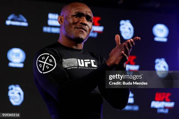 Welterweight contender Kamaru Usman of Nigeria holds an open training session at Mall Sport on May 16, 2018 in Santiago, Chile.