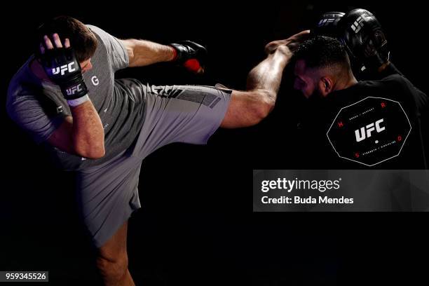 Welterweight contender Demian Maia of Brazil holds an open training session at Mall Sport on May 16, 2018 in Santiago, Chile.