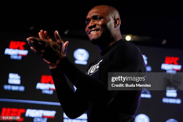 Welterweight contender Kamaru Usman of Nigeria holds an open training session at Mall Sport on May 16, 2018 in Santiago, Chile.