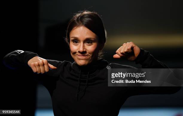 Women's strawweight contender Alexa Grasso of Mexico holds an open training session at Mall Sport on May 16, 2018 in Santiago, Chile.