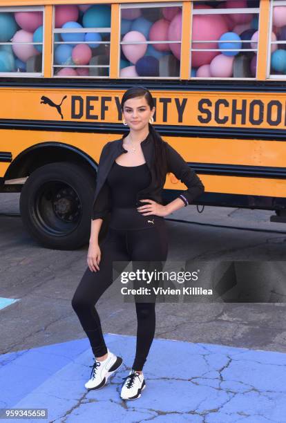 Selena Gomez visits PUMA Defy City to celebrate launch of PUMA Defy at Paramount Studios on May 16, 2018 in Los Angeles, California.