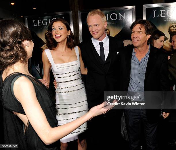 Actors Willa Holland, Adrianne Palicki, Paul Bettany and Dennis Quaid arrive at the premiere of Screen Gems' "Legion" at the ArcLight's Cinerama Dome...