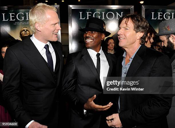 Actors Paul Bettany, Tyrese Gibson and Dennis Quaid arrive at the premiere of Screen Gems' "Legion" at the ArcLight's Cinerama Dome Theater on...
