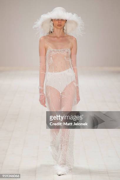 Model walks the runway during the Still Still Studio show at Mercedes-Benz Fashion Week Resort 19 Collections at Carriageworks on May 17, 2018 in...