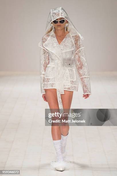 Model walks the runway during the Still Still Studio show at Mercedes-Benz Fashion Week Resort 19 Collections at Carriageworks on May 17, 2018 in...