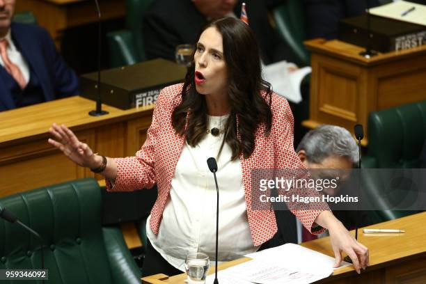 Prime Minister Jacinda Ardern speaks during the 2018 budget presentation at Parliament on May 17, 2018 in Wellington, New Zealand. Grant Robertson...