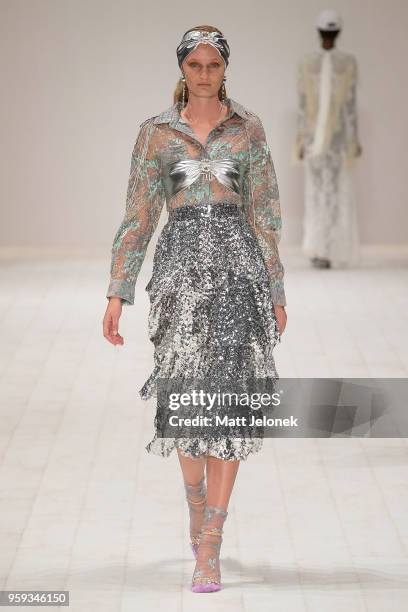 Model walks the runway during the Still Still Studio show at Mercedes-Benz Fashion Week Resort 19 Collections at Carriageworks on May 17, 2018 in...