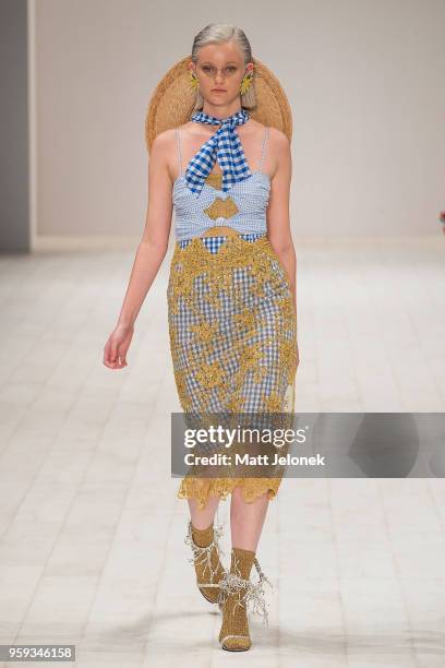 Model walks the runway during the Still Still Studio show at Mercedes-Benz Fashion Week Resort 19 Collections at Carriageworks on May 17, 2018 in...