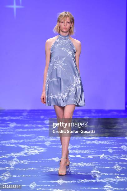 Model walks the runway during the Leo & Lin show at Mercedes-Benz Fashion Week Resort 19 Collections at Carriageworks on May 17, 2018 in Sydney,...