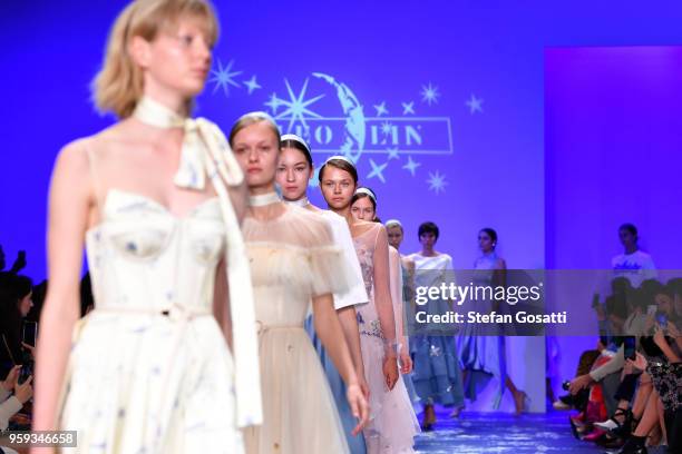 Models walk the runway during the Leo & Lin show at Mercedes-Benz Fashion Week Resort 19 Collections at Carriageworks on May 17, 2018 in Sydney,...
