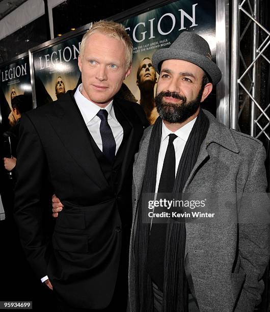 Actor Paul Bettany and writer/executive producer/director Scott Stewart arrive at the premiere of Screen Gems' "Legion" at the ArcLight's Cinerama...