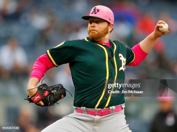 Brett Anderson of the Oakland Athletics in action against the New York Yankees at Yankee Stadium on May 13, 2018 in the Bronx borough of New York...