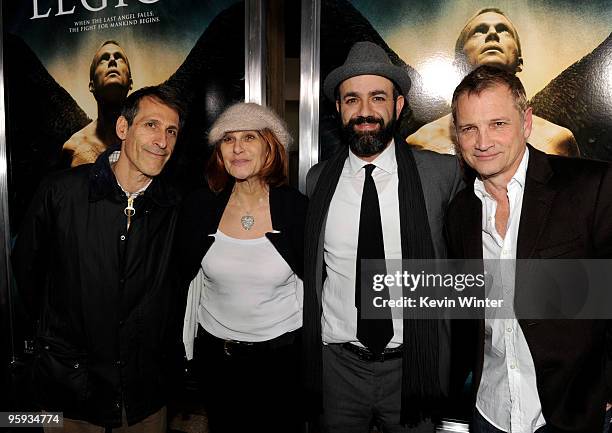 Sony's Michael Lynton, Amy Pascal, writer/executive producer/director Scott Stewart and Screen Gem's president Clint Culpepper pose at the premiere...