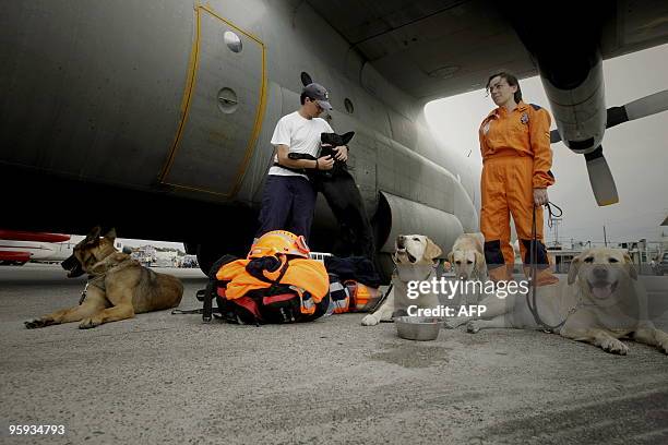 Spanish policewoman stands with her K9 upon arrival at the airport of Port-au-Prince in Haiti on January 2010. The number of people killed in last...