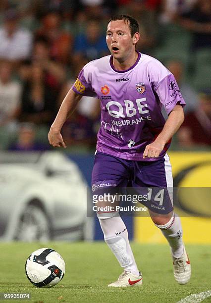 Steven McGarry of the Glory looks for a pass during the round 24 A-League match between the Perth Glory and the Wellington Phoenix at ME Bank Stadium...
