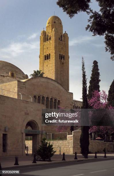 street level view of the iconic jerusalem ymca tower.  march 8, 2018, jerusalem, israel - ymca stock pictures, royalty-free photos & images