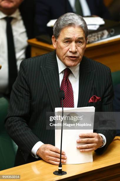 Deputy Prime Minister Winston Peters speaks during the 2018 budget presentation at Parliament on May 17, 2018 in Wellington, New Zealand. Grant...