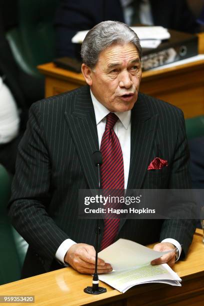 Deputy Prime Minister Winston Peters speaks during the 2018 budget presentation at Parliament on May 17, 2018 in Wellington, New Zealand. Grant...