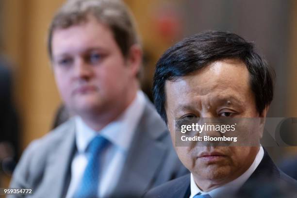 Charles Li, chief executive officer of Hong Kong Exchanges and Clearing Ltd. , right, and Matthew Chamberlain, chief executive officer of London...