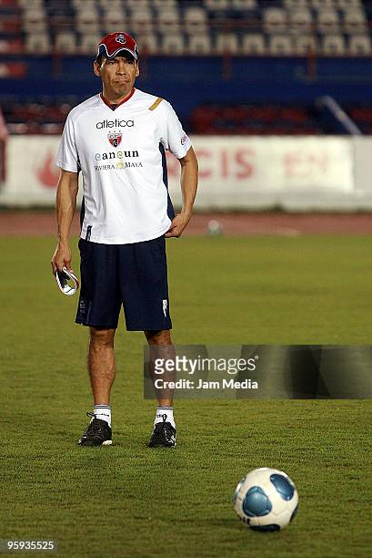 Jose Guadalupe Cruz head coach during Atlante training session for the Mexican Championship Bicentenario 2010 at the Andres Quintana Roo Stadium on...