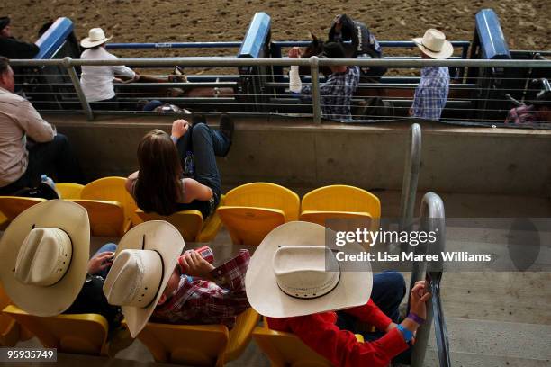 Young cowboys sit in the stands during the ABCRA National Rodeo Finals on January 22, 2010 in Tamworth, Australia. The National Rodeo is held in...