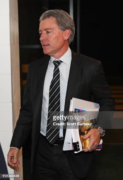 Legal Counsel Jeff Gleeson arrives at the AFL Appeals Board Hearing into intentional contact with an umpire by Charlie Curnow and his brother Ed...