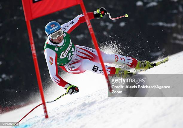 Georg Streitberger of Austria takes 3rd place during the Audi FIS Alpine Ski World Cup Mens Super G on January 22, 2010 in Kitzbuehel, Austria.