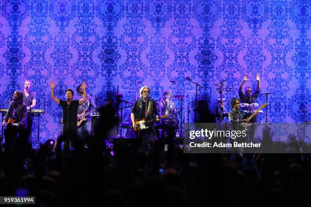 Daryl Hall and John Oates perform with Patrick Monahan of the band Train at Xcel Energy Center on May 16, 2018 in St Paul, Minnesota.