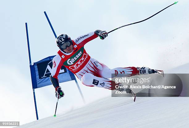 Michael Walchhofer of Austria takes 2nd place during the Audi FIS Alpine Ski World Cup Mens Super G on January 22, 2010 in Kitzbuehel, Austria.