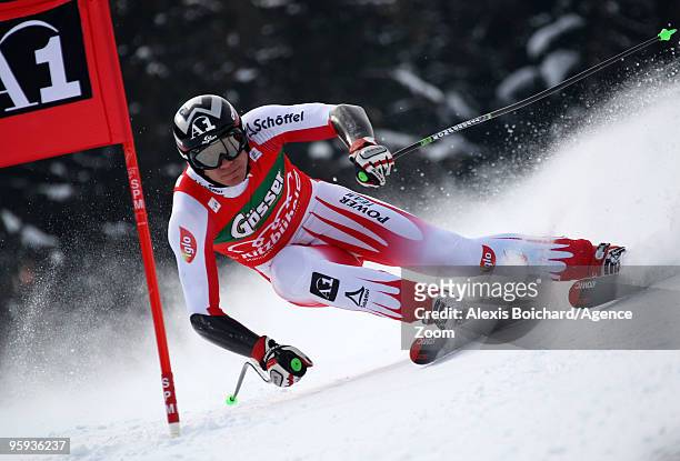 Michael Walchhofer of Austria takes 2nd place during the Audi FIS Alpine Ski World Cup Mens Super G on January 22, 2010 in Kitzbuehel, Austria.