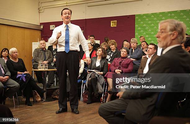 Conservative Party Leader David Cameron talks at the Sunlight Centre on January 22, 2010 in Gillingham, England. Mr Cameron spoke to residents and...