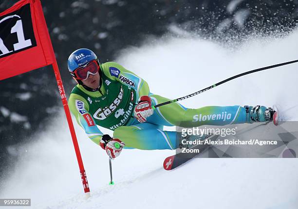 Andrej Jerman of Slovenia during the Audi FIS Alpine Ski World Cup Mens Super G on January 22, 2010 in Kitzbuehel, Austria.