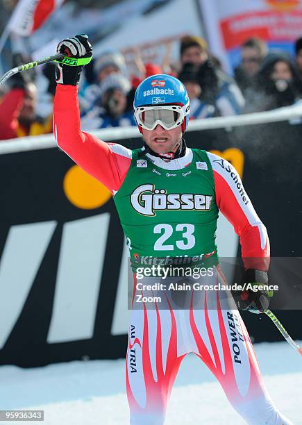 Georg Streitberger of Austria takes 3rd place place during the Audi FIS Alpine Ski World Cup Mens Super G on January 22, 2010 in Kitzbuehel, Austria.