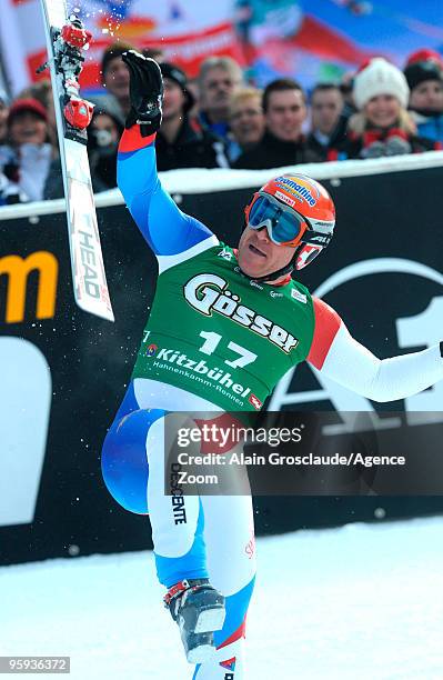 Didier Cuche of Switzerland takes 1st place place during the Audi FIS Alpine Ski World Cup Mens Super G on January 22, 2010 in Kitzbuehel, Austria.