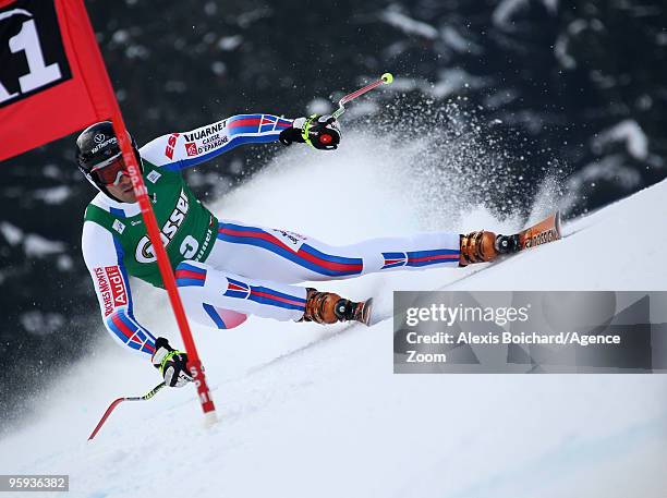 Adrien Theaux of France during the Audi FIS Alpine Ski World Cup Mens Super G on January 22, 2010 in Kitzbuehel, Austria.