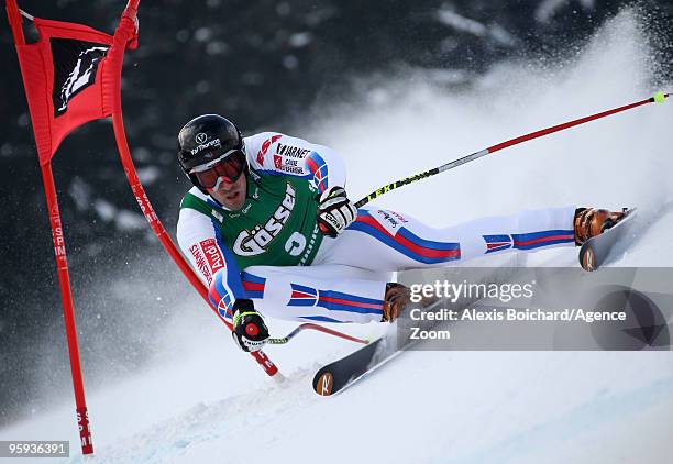 Adrien Theaux of France during the Audi FIS Alpine Ski World Cup Mens Super G on January 22, 2010 in Kitzbuehel, Austria.