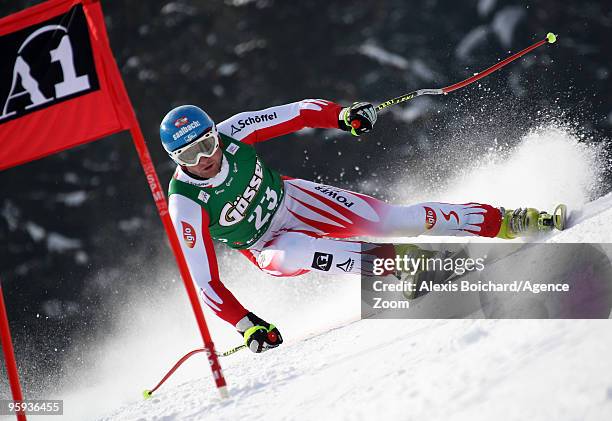 Georg Streitberger of Austria takes 3rd place during the Audi FIS Alpine Ski World Cup Mens Super G on January 22, 2010 in Kitzbuehel, Austria.