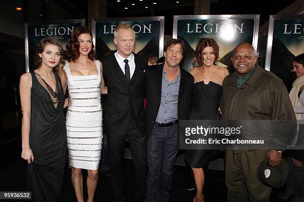 Willa Holland, Adrianne Palicki, Paul Bettany, Dennis Quaid, Kate Walsh and Charles S. Hutton at the World Premiere of Screen Gems 'Legion' at...
