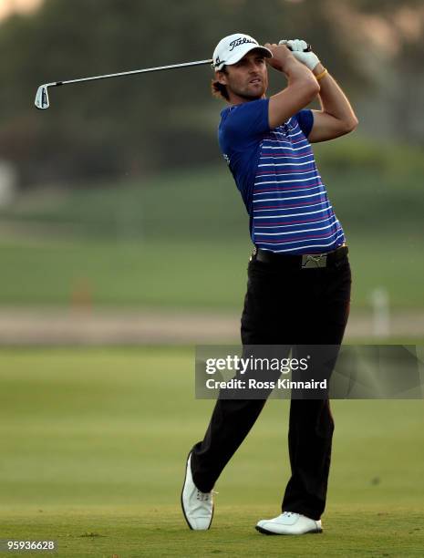 Rick Kulacz of Australia on the par four 9th hole during the second round of the Abu Dhabi Golf Championship at the Abu Dhabi Golf Club on January...