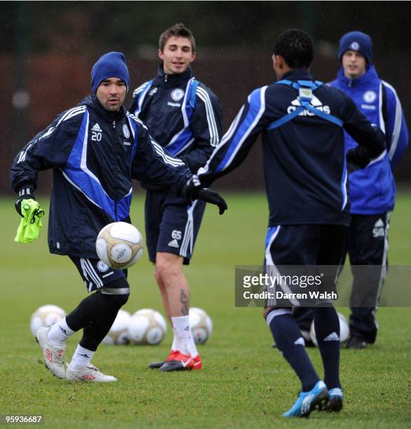 Deco of Chelsea in action during a training session at Cobham Training ground on January 22, 2010 in Cobham, England.