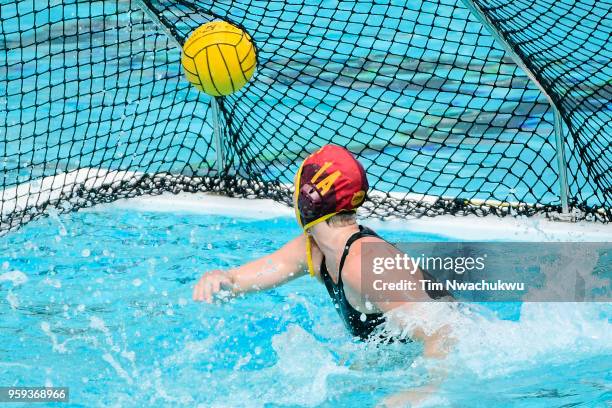 Amanda Longan of the University of Southern California watches as a Stanford University goal is scored during the Division I Women's Water Polo...