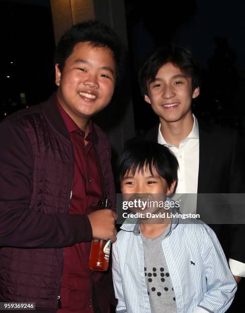 Actors Hudson Yang, Ian Chen and Forrest Wheeler attend the opening night of "Soft Power" presented by the Center Theatre Group at the Ahmanson...
