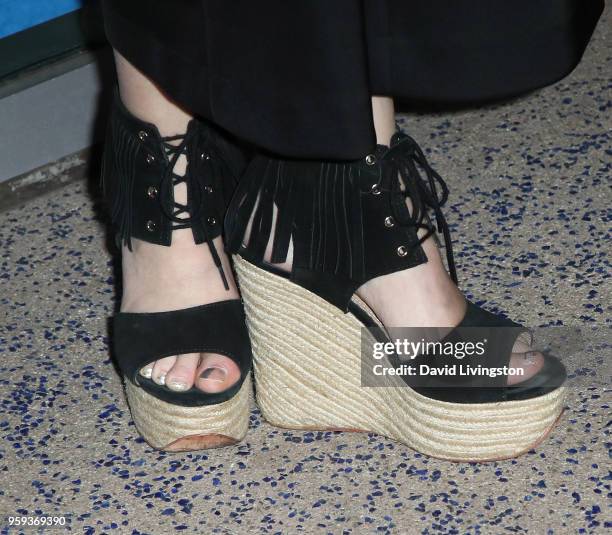 Actress Suzanne Cryer, shoe detail, attends the opening night of "Soft Power" presented by the Center Theatre Group at the Ahmanson Theatre on May...