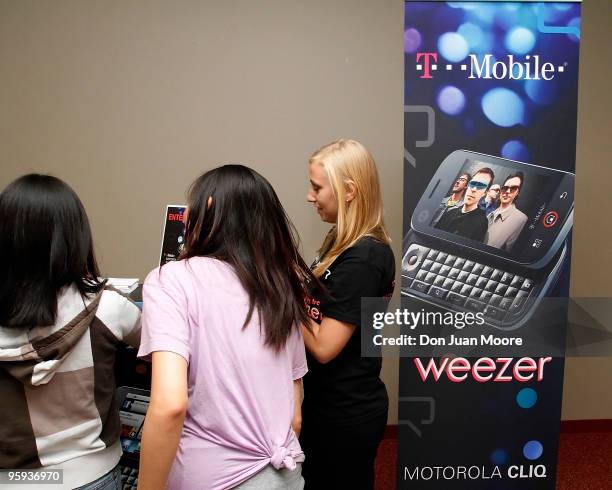 Mobile signage of Weezer's concert is displayed at the T-Mobile Motorola CLIQ Challenge Concert on January 20, 2010 in Tallahassee, Florida.
